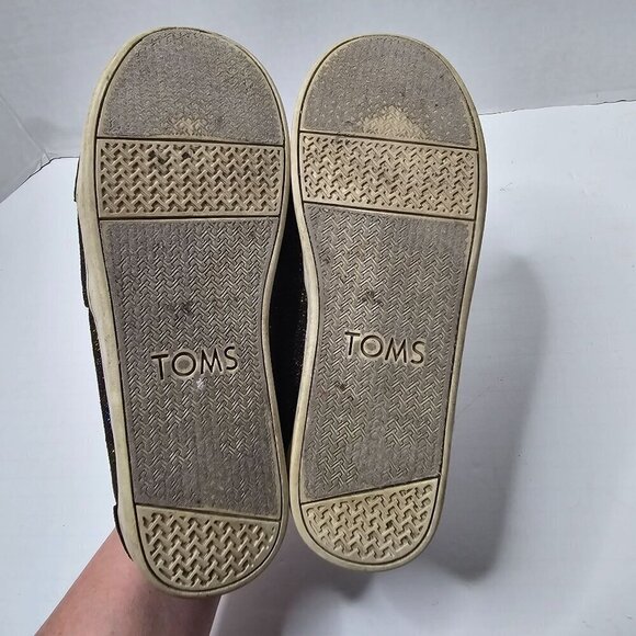 TOMS Classics Black Metallic Velvet Flats Sparkly Sherpa Lined size 4.5 - Picture 8 of 9